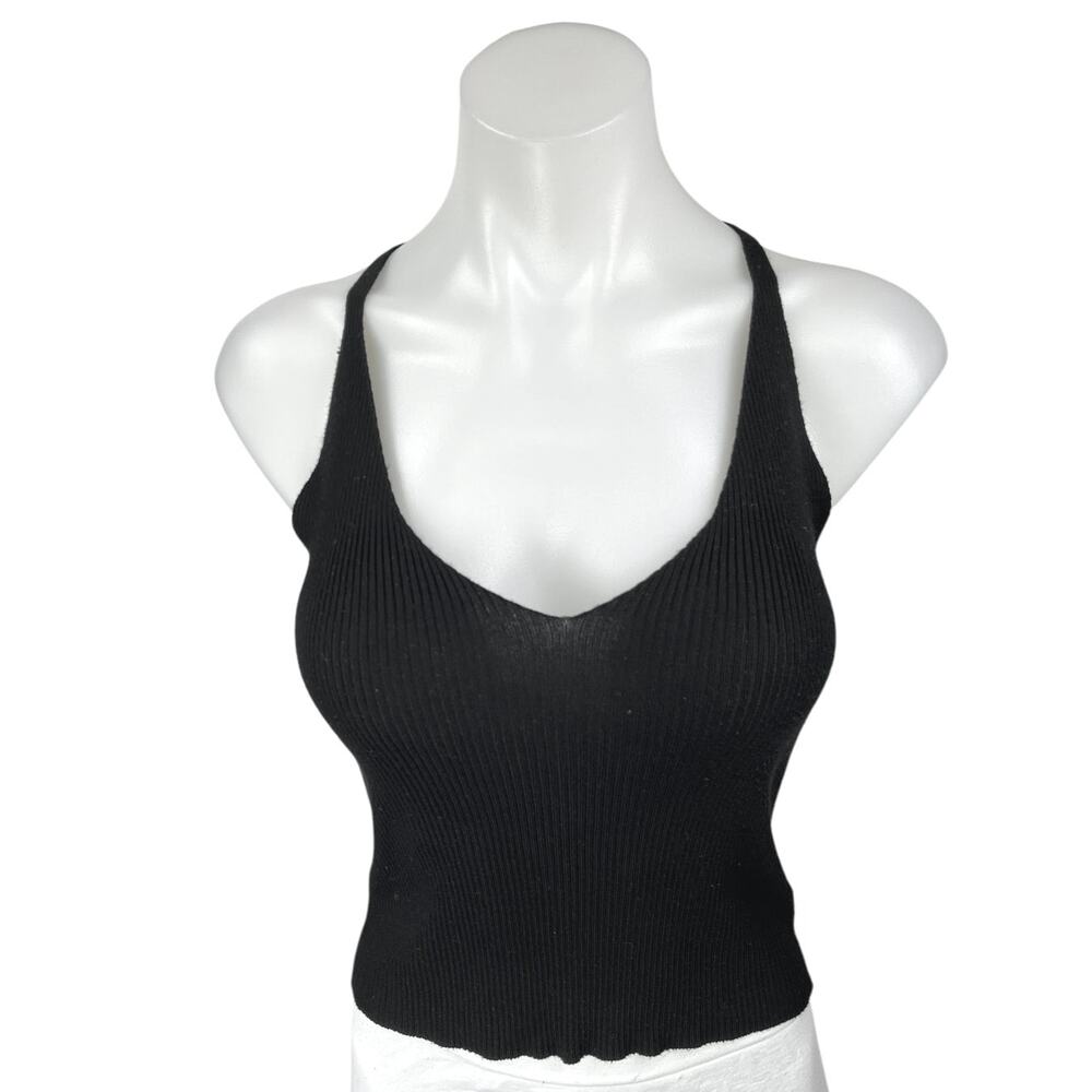 Lulus Black Rib Knit Sleeveless Racerback Cami Camisole Crop Tank Top Size S